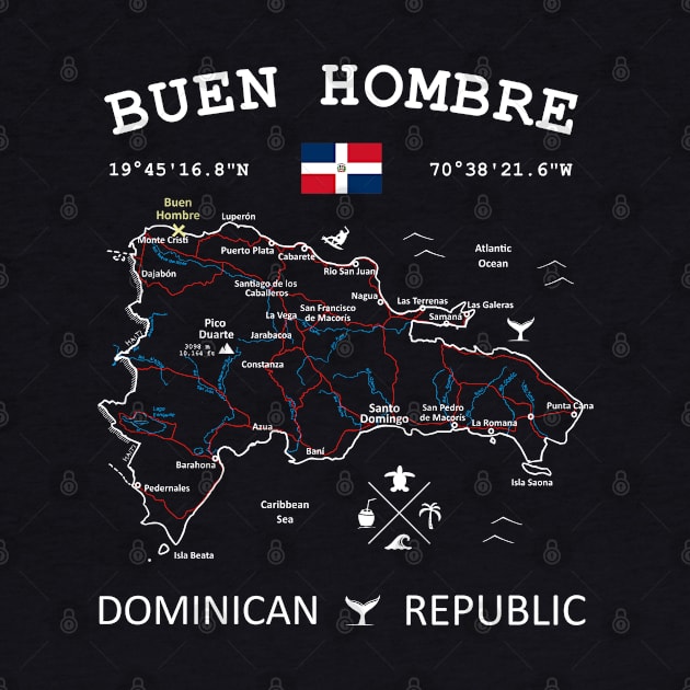 Buen Hombre Dominican Republic Flag Travel Map Coordinates GPS by French Salsa